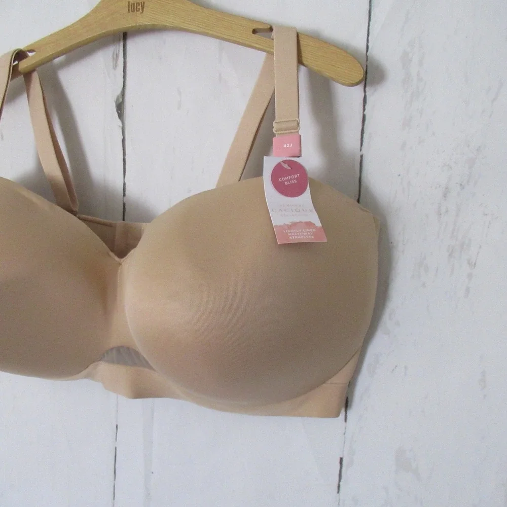 New Cacique Bra 42J Beige Lightly Lined Multi Way Strapless Underwire Plus Size